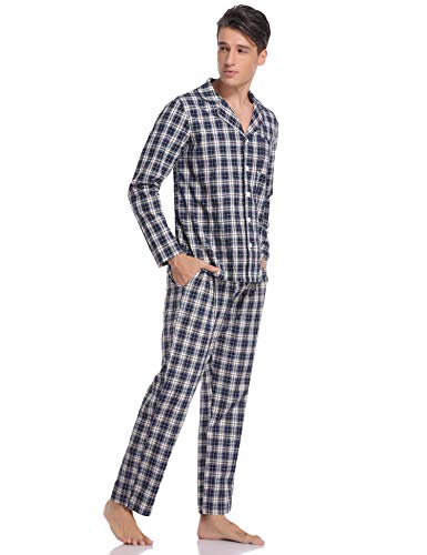 Hawiton Pijamas Hombre Invierno Algodón Pijama Manga Larga Hombres de Cuadros Pantalones Largo