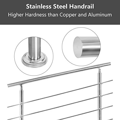 Hengda Pasamanos escalera acero inox 160 * 4.2 * 106.5cm,0 barras,barandilla con kit de instalación,para interiores y exteriores, escaleras, balcón, balaustrada