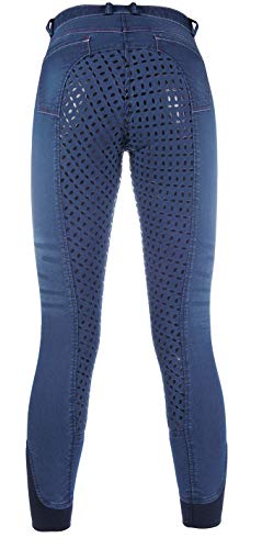 Hkm Pantalones de equitación para Adultos Denim Easy-3/4 Silkonbesatz6100, Azul Vaquero, 158