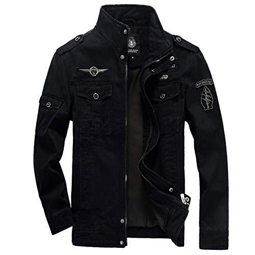 HNOSD Chaqueta Militar de algodón Hombre 2019 Chaquetas Militares de Estilo Soldado de otoño Chaquetas de Bombardero para Hombre para Hombre Talla Grande Negro (heise) 6XL