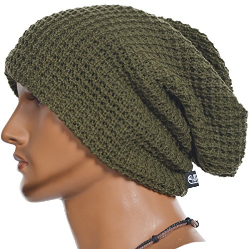 Hombre Gorro de Punto Slouch Beanie Knit Invierno Verano Hat (Verde)