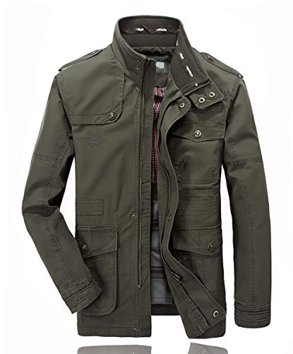 Hombres chaqueta Primavera otoño e invierno Algodón Militar Chaqueta (Large=Tag 2XL /Ches 120cm, Ejercito Verde)