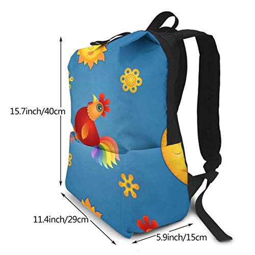 Homebe Red Rooster Animal Sun Moon Mochila,Mochila Unisex, Mochilas y Bolsas School Travel Hiking Small Mini Gym Teen Little Girls Youth Kid Women Men Printed Patterned Themed Bookbags