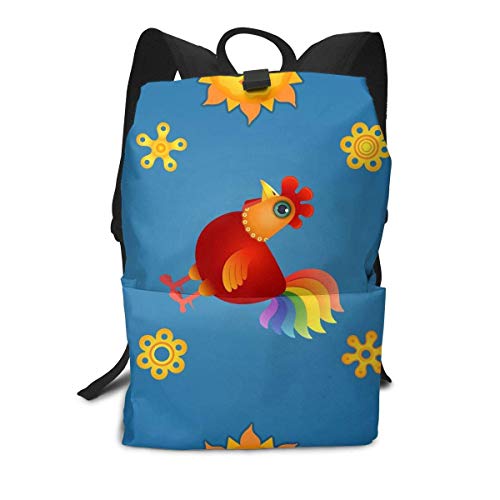 Homebe Red Rooster Animal Sun Moon Mochila,Mochila Unisex, Mochilas y Bolsas School Travel Hiking Small Mini Gym Teen Little Girls Youth Kid Women Men Printed Patterned Themed Bookbags