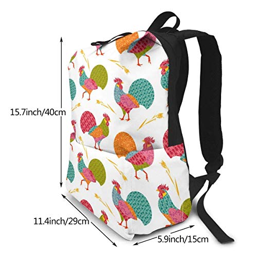 Homebe Rooster Animal Red Art Farmhouse Mochila,Mochila Unisex, Mochilas y Bolsas School Travel Hiking Small Mini Gym Teen Little Girls Youth Kid Women Men Printed Patterned Themed Bookbags