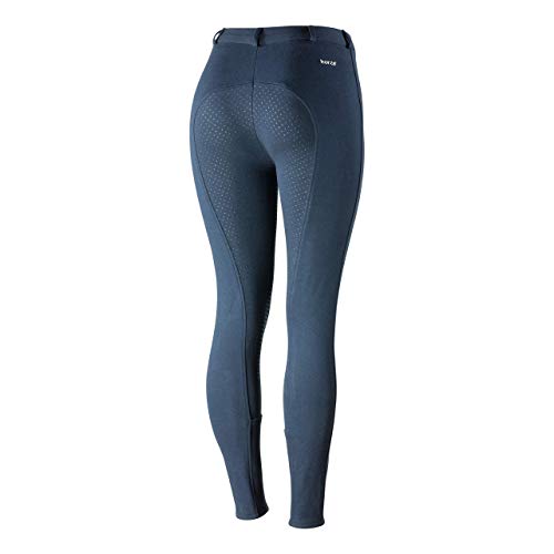 HORZE Pantalones de Montar Active para Mujer con Asiento Completo de Silicona, Bolsillos con Cremallera y bajo elástico, Todas Las Tallas, Azul, 36