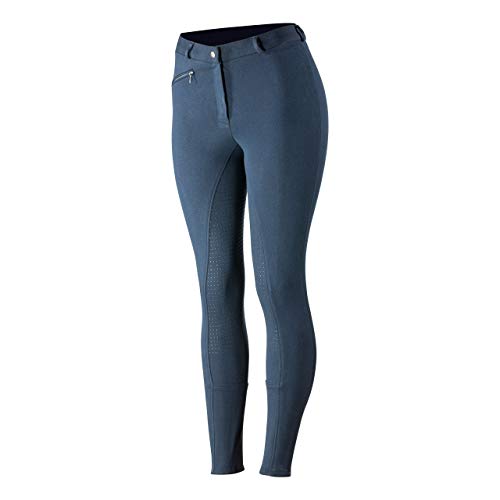 HORZE Pantalones de Montar Active para Mujer con Asiento Completo de Silicona, Bolsillos con Cremallera y bajo elástico, Todas Las Tallas, Azul, 38