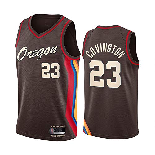 HS-XP Men's NBA Portland Trail Blazers # 23 Robert Covington Jersey, Camiseta De Baloncesto De Malla Transpirable Sin Mangas, Camiseta con Cuello En V,Marrón,L(175~180cm)