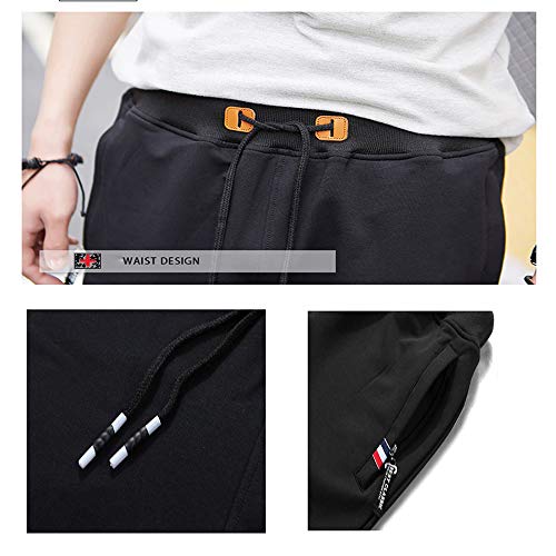 HUATING Pantalones Cortos Deportivos para Hombre, Pantalones de Hombre con Cordón y Cremallera para Los Bolsillos (Black, L)