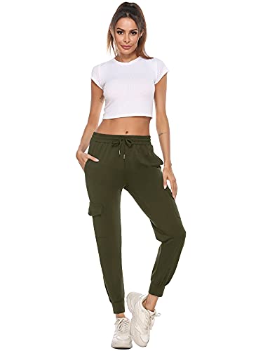 iClosam Pantalón Chándal para Mujer Largos,Pantalones Deportivos con Bolsillos Algodón Comodo y Transpirable para Jogger Yoga Fitness Correr (M,Verde)