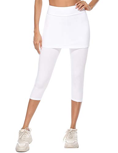 iClosam Pantalones de Falda de Tenis y Golf para Mujer Falda Deportivo con Bolsillos Tela Elástica（XXL,Blanco）