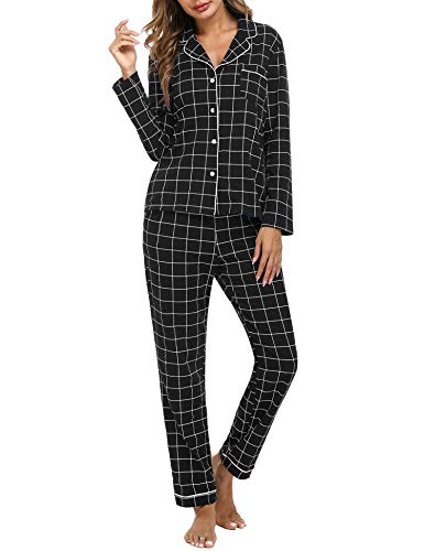 iClosam Pijama Mujer Cuadros Invierno Conjunto Pijamas de Manga Larga Ropa de Dormir Casa Comodo y Suave