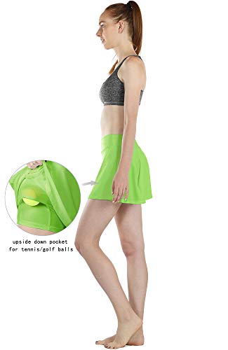 icyzone Falda corta de tenis para mujer, línea A, cintura alta, para golf, tenis Color verde. XL