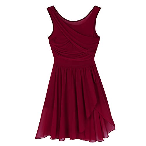 IEFIEL Vestido Danza Ballet para Mujer Vestido Gasa Sin Mangas de Danza Gimnasia Maillot con Falda Mallas Irregular Vestido Baile Moderno Vino L