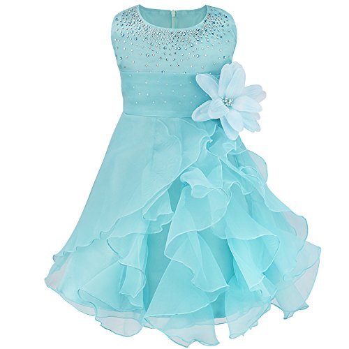 IEFIEL Vestido Largo de Fiesta Boda para Bebé Niñas Vestido Elegante de Dama de Honor Vestido Princesa Tutú Lentejuelas de Cumpleaños Azul 3 años