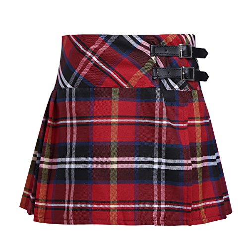 iiniim Falda Niña Ropa Verano Escocesas Cuadros Escocia Falda Plisada Básica con Hebilla Uniforme Escolar Algodón Tartán para Niñas Chicas 3 a 14 Años Rojo 12 años