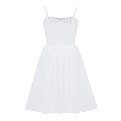 iiniim Maillot Leotardo Vestido de Danza Ballet Elástico Niña Tutú Princesa Lentejuelas Brillante Dancewear Infantil con Falda sin Mangas para Niñas Infantil 3-14 Años Blanco 5-6 años