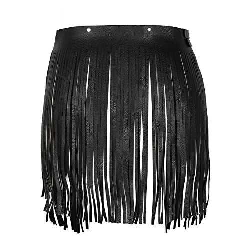 iixpin Mujer Falda con Flecos Borla de Cuero PU Punk Mini Falda Cinturón Ajustable con Hebillas para Fiesta Danza Noche Club Type A Negro Talla Única