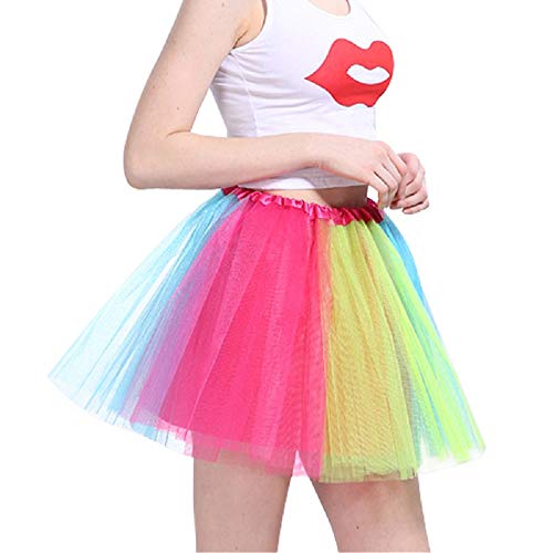 iMixCity Mujer Tutu Falda Tul Short Ballet 3 Capas Danza Ballet Tutu Pettiskirt Traje de Carnaval (Talla única, Arcoiris)