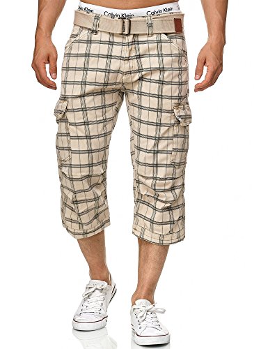 Indicode Caballero Nicolas Check Pantalones Cortos 3/4 Cargo a Cuadros con 6 Bolsillos y cinturón de 100 % algodón | Más Corto Pantalón Verano Pantalones Men Pants para Hombres Dired Herb Check XL