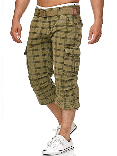 Indicode Caballero Nicolas Check Pantalones Cortos 3/4 Cargo a Cuadros con 6 Bolsillos y cinturón de 100 % algodón | Más Corto Pantalón Verano Pantalones Men Pants para Hombres Dired Herb Check XL