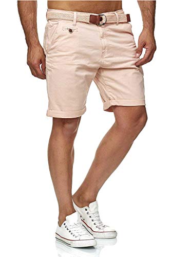 Indicode Conor - Pantalones cortos chinos para hombre, con cinturón, 100% algodón, bermudas de corte regular Cameo Rose. S