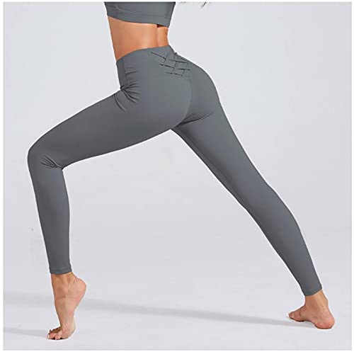 IUYBHRYI Fitness Lycra Push Up Leggings Mujer Gris Cross Band Legging Pantalones Entrenamiento Moda Mujer Cintura Alta Leggins elásticos