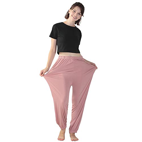 Jamron Mujer Respirable Pantalones Harén con Bolsillos Longitud Total Holgado Pantalones Talla Extra Rosa SN07418 6XL