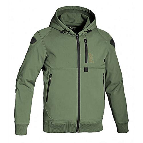 Jet Chaqueta Moto Capucha Hoodie Verano con Armadura Soft Shell (L (EU 50-52), Verde Oliva)