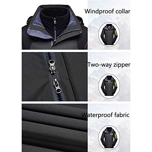 JIANYE Chaqueta 3 en 1 Hombre Chaqueta Softshell Mujer Chaquetas Impermeables Transpirables Chaqueta de Montaña Negro 8XL