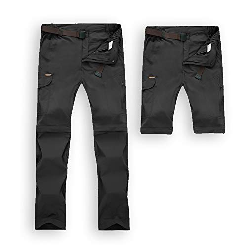 JIANYE Pantalon Trekking Hombre Mujer Zip Off Extraíble Pantalon Senderismo Secado Rápido Pantalones Montaña con Cinturón Negro 2XL