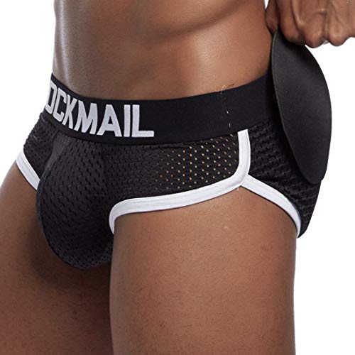 Jiyaru Bóxers para Hombre con Rellenos Delanteras y Traseras Desmontables, Calzoncillos Underwear de Malla Transpirable Negro M