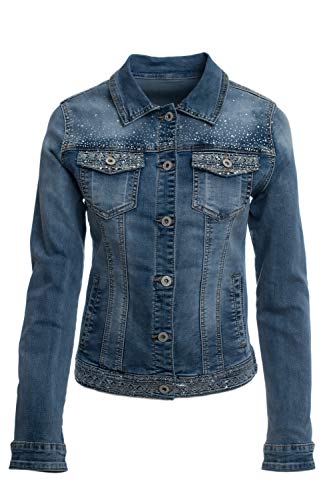 Jophy & Co - Chaqueta corta de jeans para mujer - Chaqueta con bolsillos y terminación con brillantes - Modelo n. JC003 denim S