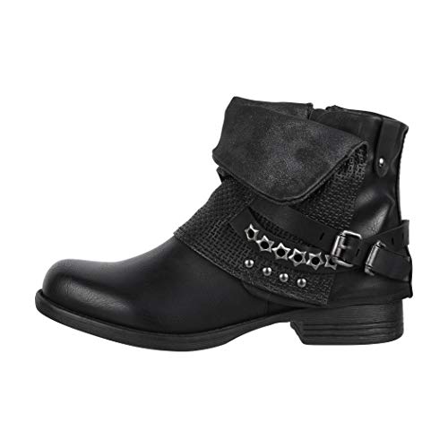 Juliet Elara Botines Mujer Botas de Estilo Motero Chunkyrayan Negro B-BZ8399-KB Black-36