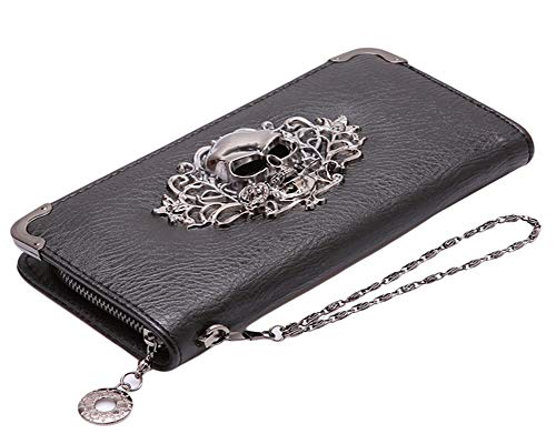 JunNeng - Cartera de piel para mujer, diseño de calavera, color negro