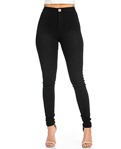 Jyone Pantalones vaqueros con cintura alta para mujer L Negro