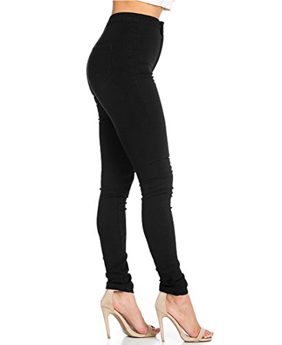 Jyone Pantalones vaqueros con cintura alta para mujer L Negro