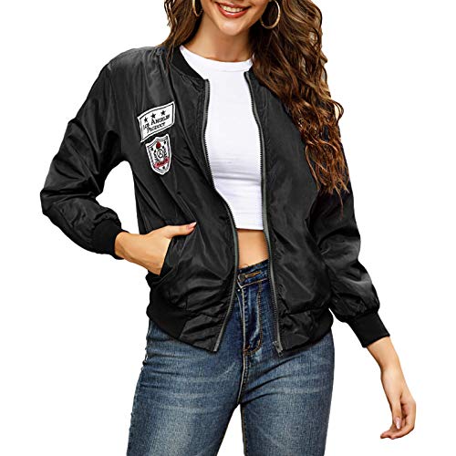 Katenyl Chaqueta de béisbol con apliques para mujer, ropa de calle, entrenamiento de moda, cuello alto, abrigo ajustado para parabrisas con cremallera XL