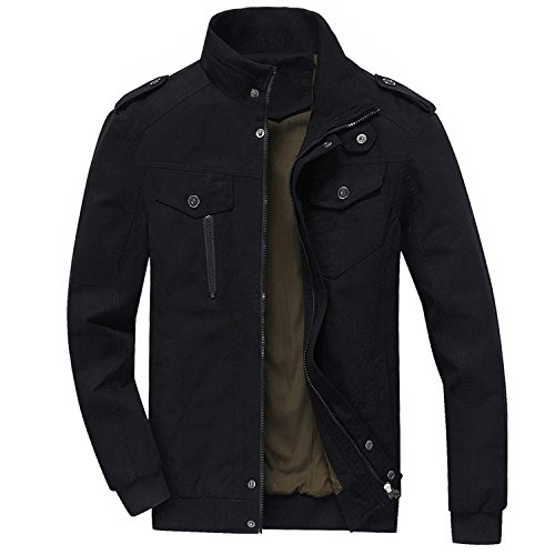 KEFITEVD Invierno Casual Algodón Chaqueta Moto Hombre Chaqueta Bomber Militar Algodón Bolsillos Múltiples Chaquetas Negro M