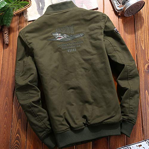 Ketamyy Hombre Casual Estampado Bomber Chaqueta Militares Invierno Espesar Sintétic Forro de Lana Algodón Collar de Béisbol Flojo Cazadora Abrigo Aviator a Prueba de Viento Chamarra Verde Militar 2XL