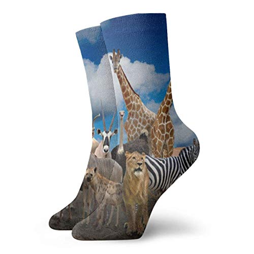 Kevin-Shop Calcetines de compresión Grupo de África Animal Calcetines Altos de algodón de Tobillo Mujeres Hombres Lightweight