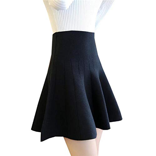 Kilt Falda Escocesa Nuevas Mujeres Falda De Punto Otoño Invierno Sexy Sólido Cintura Alta Faldas Cortas Paraguas Falda Plisada Señoras Minifalda Elástica S Negro