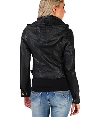 KRISP Chaqueta Mujer Biker Tacto Cuero Moda Barata, Negro, M, 5027-BLK-M