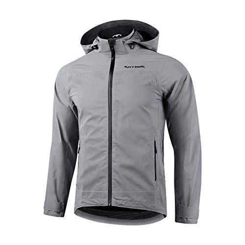 KUTOOK Chaqueta Impermeable Reflectante para Hombre Mujer, Chubasquero Impermeable y Transpirable 10000/5000 con Capucha Desmontable para Running Escalada Senderismo Trekking ETC