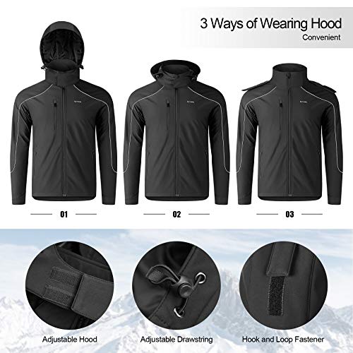 KUTOOK Chaqueta Softshell Cortavientos Impermeable Transpirable Cazadora Abrigo Hombre Invierno con Forro Polar y Capucha Integrada, Adecuado para Trekking Senderismo Escalada Running (2XL)