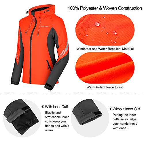 KUTOOK Chaqueta Softshell Mujer Invierno Forro Polar Ropa Cortavientos Impermeable con Capucha Puños Ajustables para SenderismoTrekking Montaña Escalada Esquí(L)