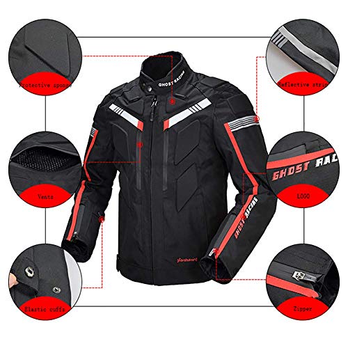 LALEO Chaqueta de Moto, Cuatro Estaciones Impermeable Resistente con Forro Cálido Extraíble Armours y Reflexivo Chaqueta para Motocicleta M-3XL Blanco Negro,M