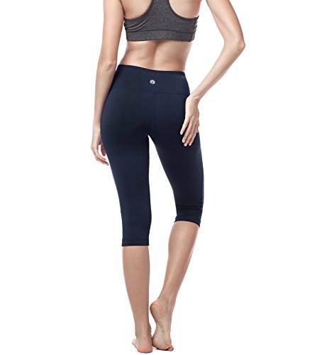 LAPASA Mallas Deportivas 3/4 Capris de Mujer Cintura Alta (Leggings para Yoga, Pilates, Running) L02 (XL/44 (Cintura 89-97, Cadera 103-112 cm), Deep Blue)