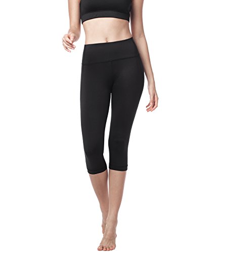 LAPASA Mallas Deportivas 3/4 Capris de Mujer Cintura Alta (Leggings para Yoga, Pilates, Running) L02 (XS/34 (Cintura 58-66, Cadera 74-82 cm), Deep Space Black (Negro II))