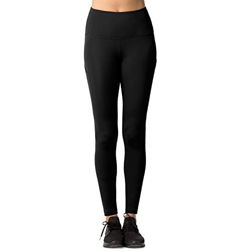 LAPASA Pantalón Deportivo de Mujer Cintura Alta con Bolsillo Malla para Running Yoga y Ejercicio. L01 (Space Black (Bolsillo Lateral), XL/44 (Cintura 89-97, Cadera 103-112 cm))